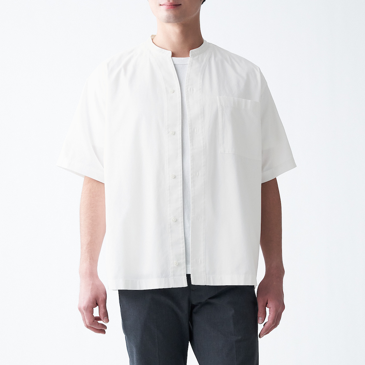 Shop Indian Cotton Washed Stand Open Collar Shirt Online Muji