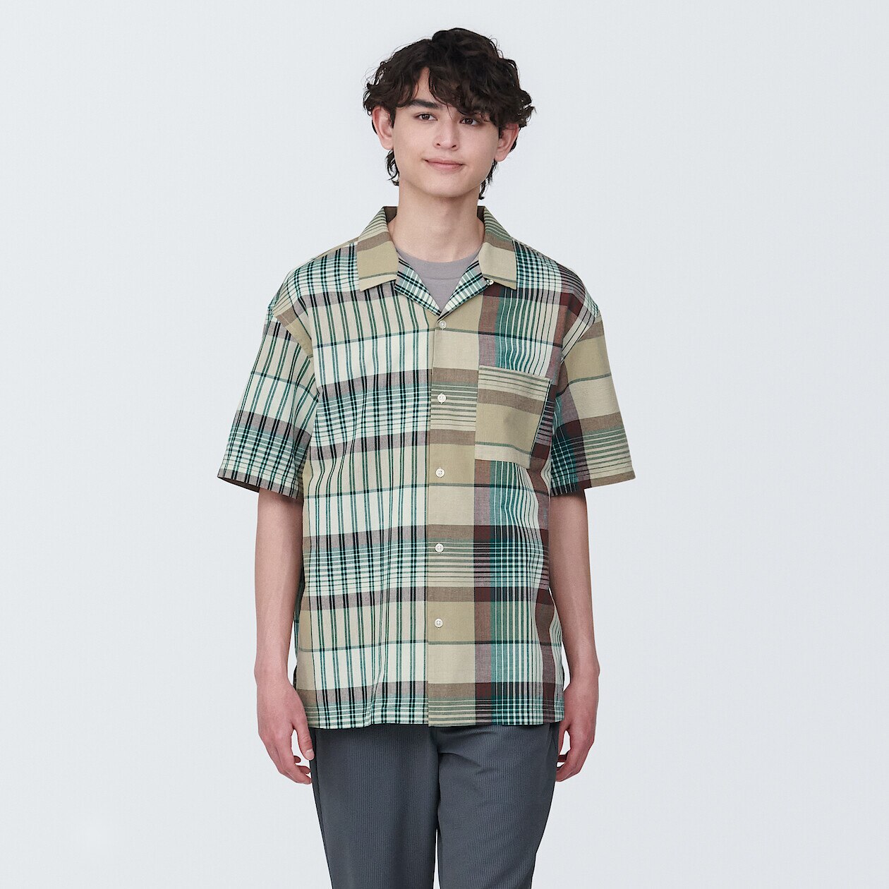 Shop Madras Check Open Collar Short Sleeve Shirt online | Muji Kuwait